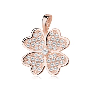 Pandantiv argint placat cu aur roz trifoi cu 4 foi cu pietre DiAmanti Z0819CRG_W-DIA (Argint 925‰ 1 g.)